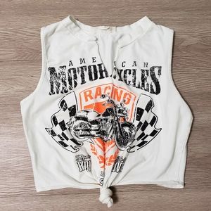 American Motorcycles Racing crop front tie shirt raw hem vintage Inspired